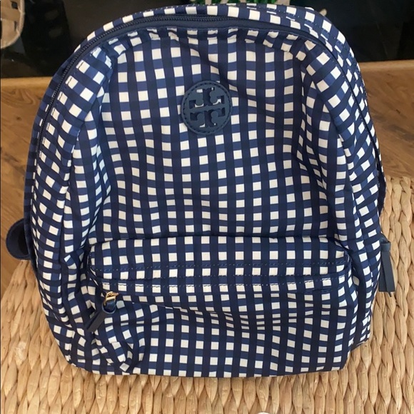 Authentic Tory Burch Ella Navy Check Backpack main image 4